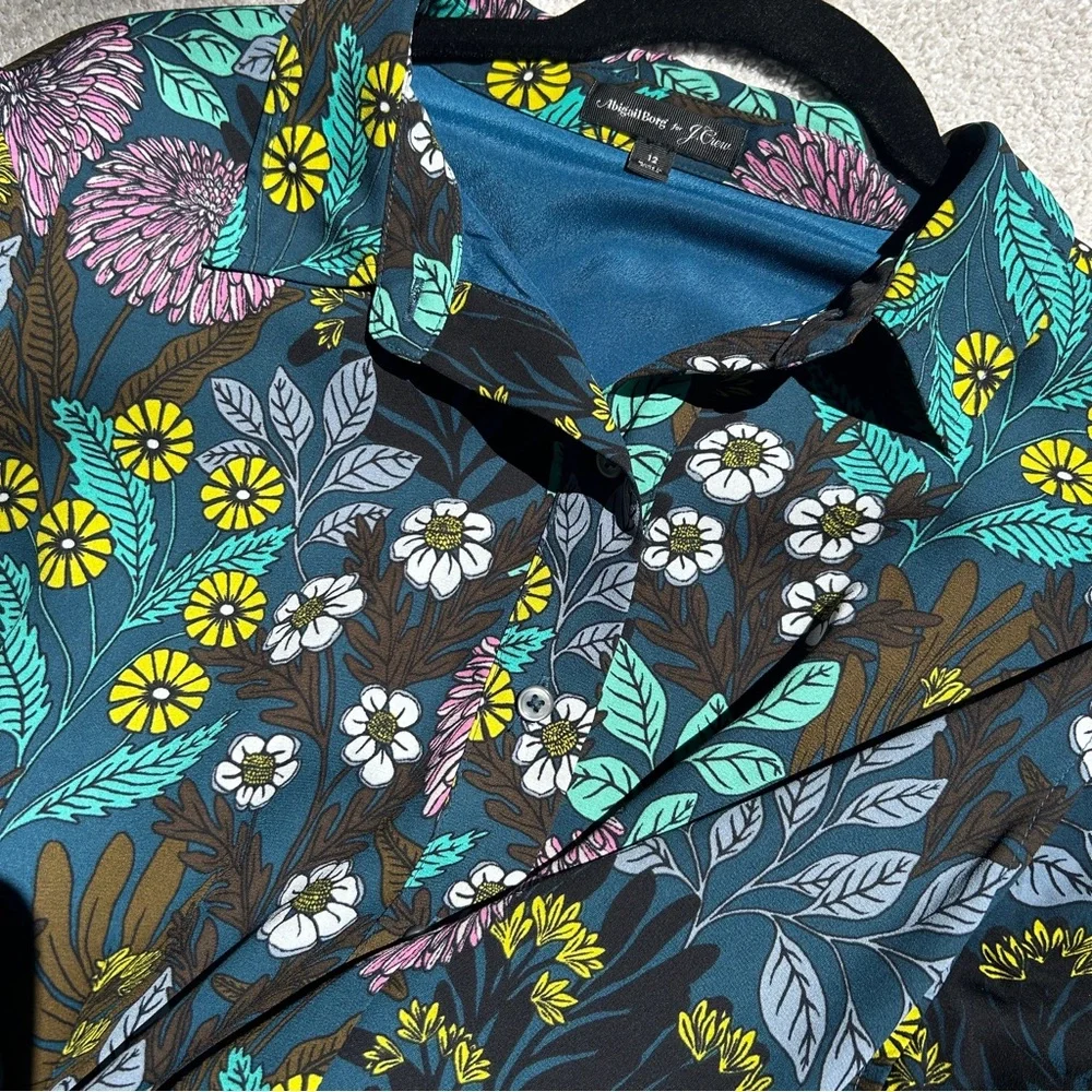 J. Crew Floral Print Dress - Black, Purple, Green - Picture 9 of 14